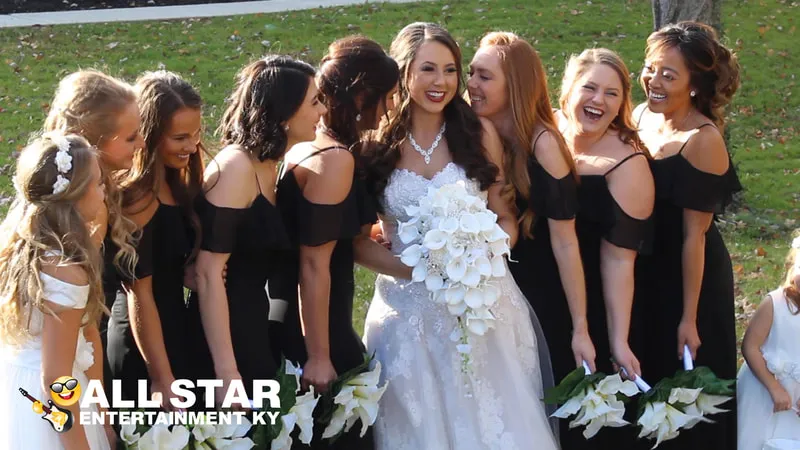 Bride and bridesmaids sharing a laugh
